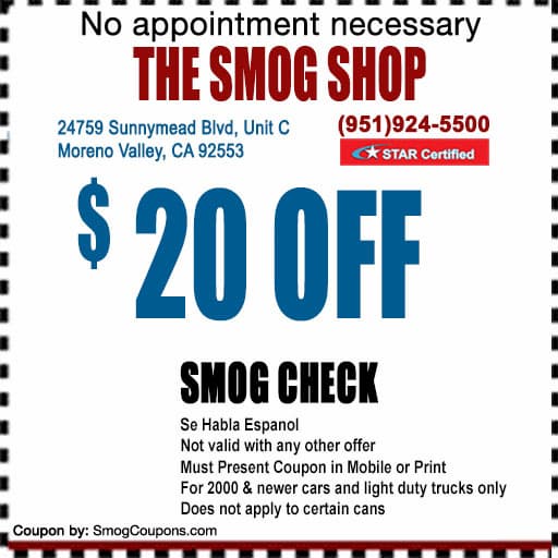 Smog Coupon Moreno Valley